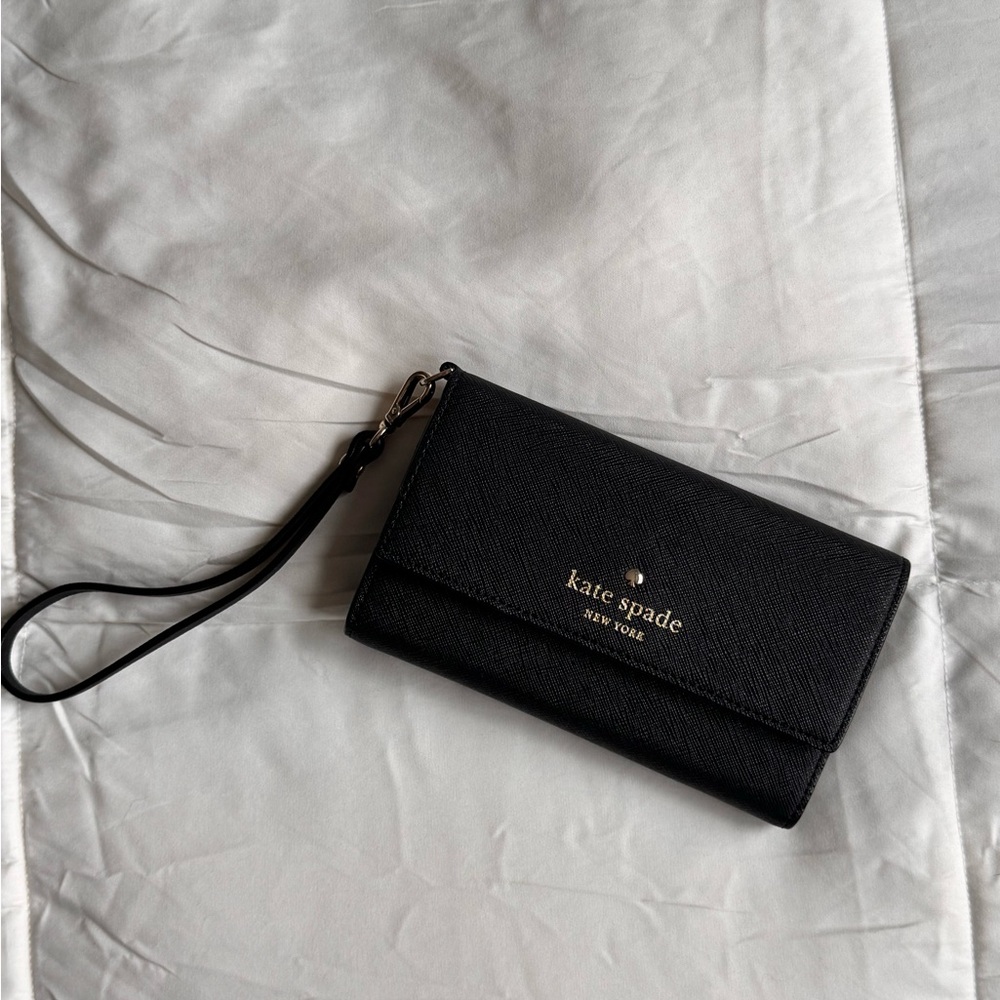 Kate Spade Black Wristlet with Gold Accents